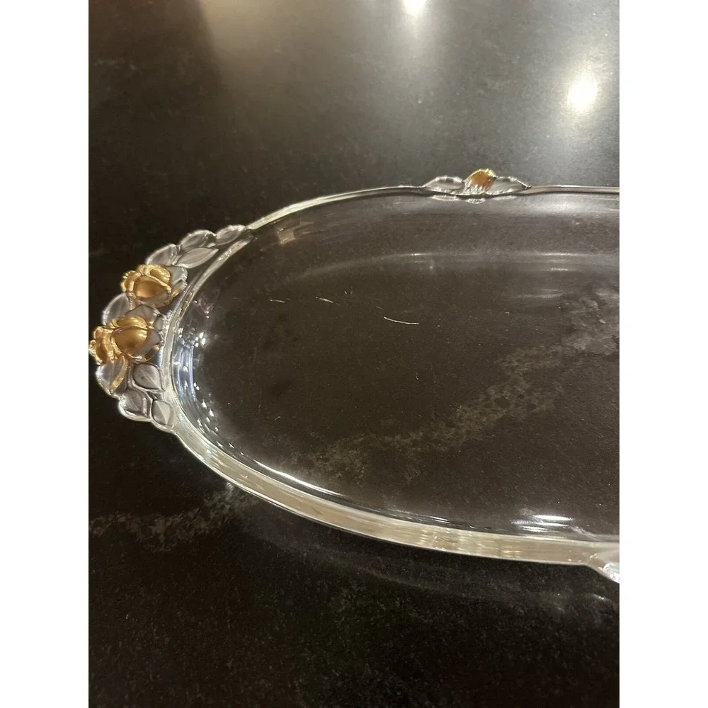 MIKASA Gilded Rose Crystal Oblong‎ Canape Tray 15 3/4